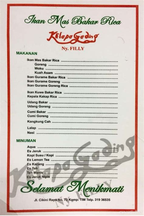 Selalu Diperbarui Menu Ikan Bakar Rica Kelapa Gading Ny Filly Cikini