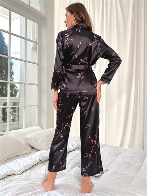 Nina Bonheur Floral Print Satin Pj Set Shein Usa