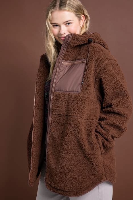 Teddyfleece Jacke Oversized Kapuze Langarm Softshelljacken Jacken