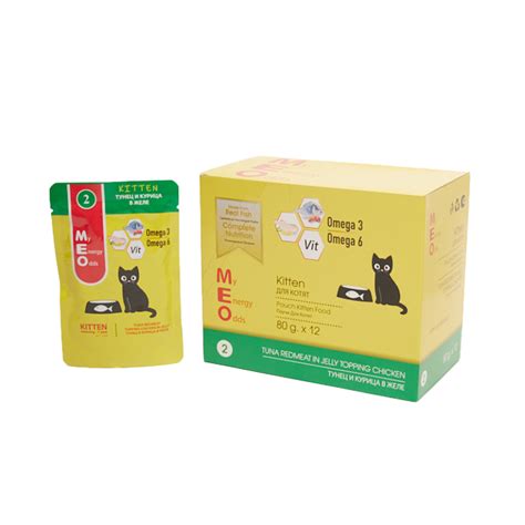 MEO влажный корм для котят с тунцом и курицей в желе, в паучах - 80 г х ...