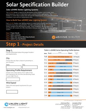 Fillable Online Solar Specification Builder Solar Eshine Shelter