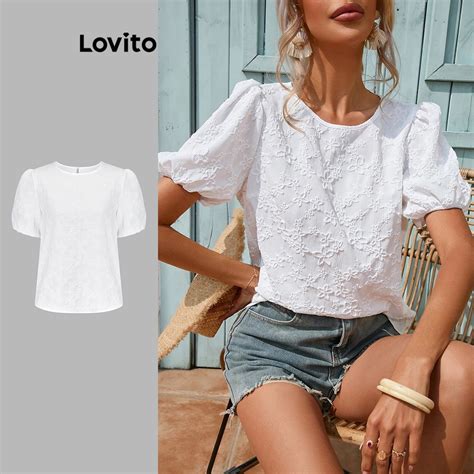 Lovito Casual Blusa Feminina Lisa De Jacquard L71ED271 Branco