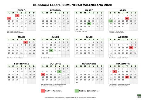 Imprimible Calendario Laboral Comunidad Valenciana