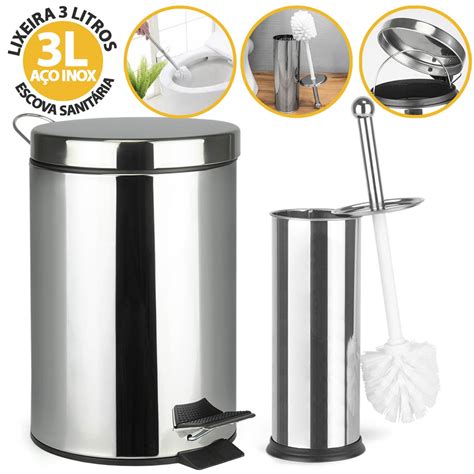 Esta Procurando Kit Lixeira Inox Litros Escova Sanit Ria Inox Lisa