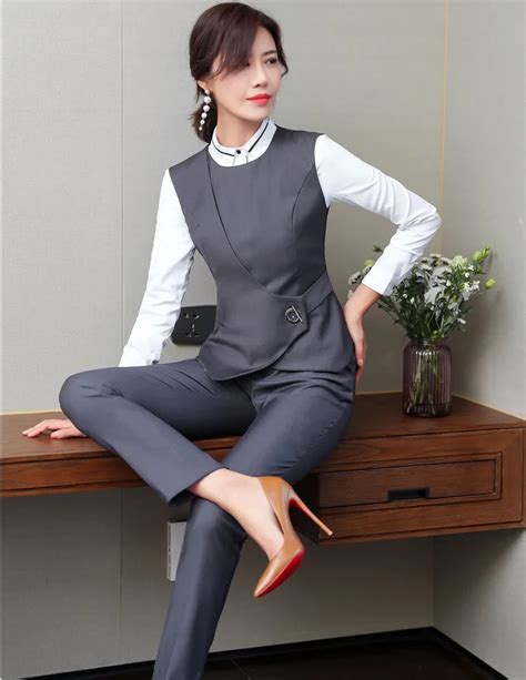 Elegant Grey Formal Uniform Designs Pantsuits With Pants And Vest Coat