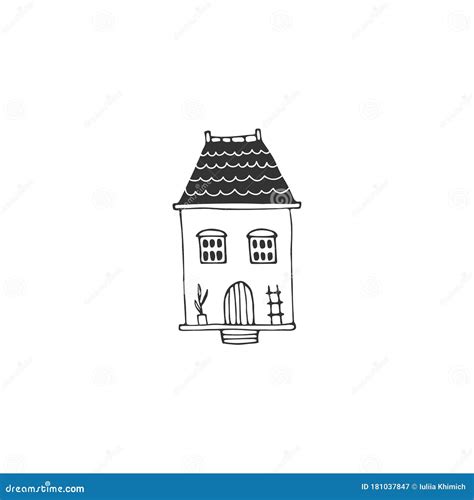 Cute Little House. Vector Sketch Black and White Illustration Stock ...