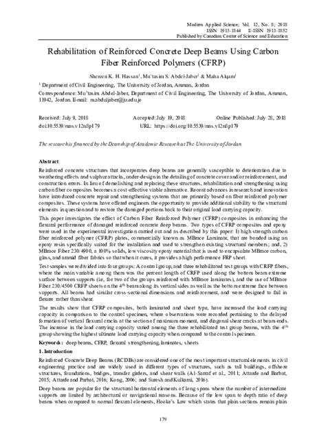 Pdf Rehabilitation Of Reinforced Concrete Deep Beams Using Carbon Fiber Reinforced Polymers