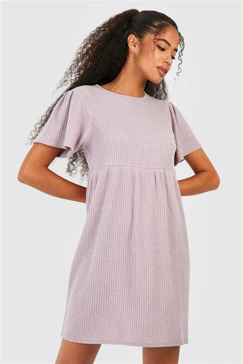 Super Soft Rib Puff Sleeve Smock Dress Boohoo Uk