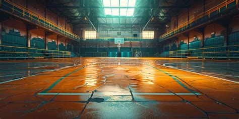 Quiet Basketball Court with Skylight Stock Photo - Image of play ...