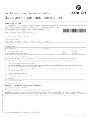 Fillable Online Zurich Superannuation Plan Application Form Zurich