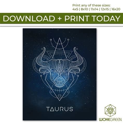 Instant Download Taurus Zodiac Poster Printable Geometric Etsy