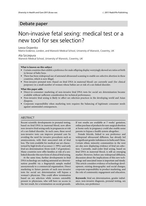 Pdf Non Invasive Fetal Sexing Medical Test Or A New Tool For Sex