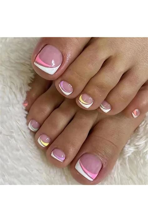 Jaozuyard Pink Toe Nails Press On French Tip Fake Toe Nail Short