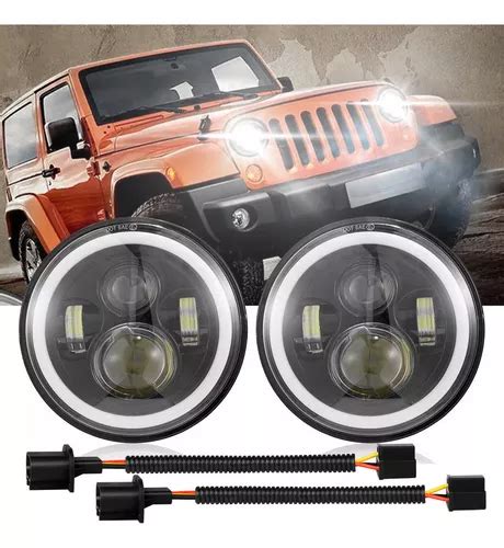 Par Faro H Led Redondo Ojo Angel Wrangler Jeep Vocho Jk Cuotas Sin