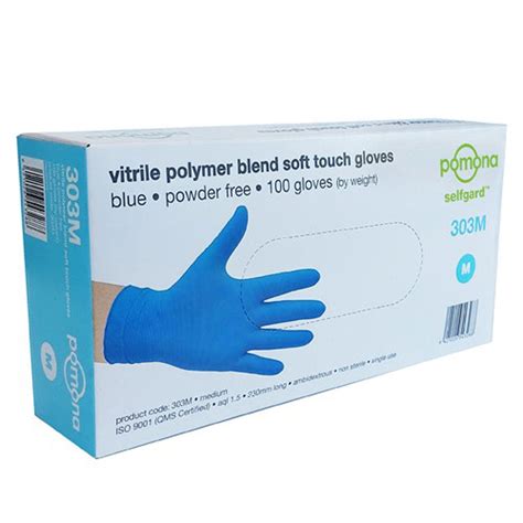 Pomona Vitrile Blue Polymer Blend Soft Touch Powder Free Gloves Large