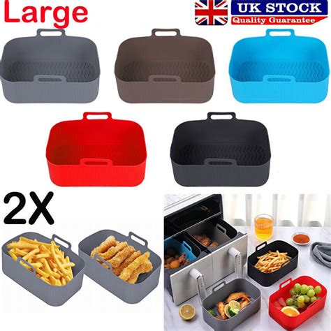 2x Silicone Pot Fit For Ninja For Air Fryer Dual Basket Liner Handle Baking Pan Ebay