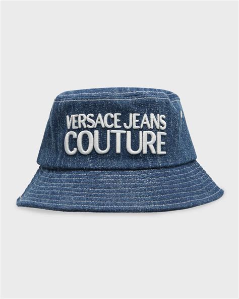 Versace Mens Institutional Logo Denim Bucket Hat Editorialist