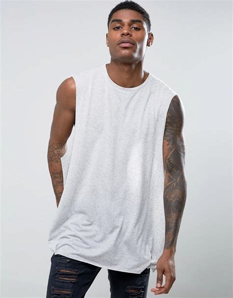 Asos Super Oversized Sleeveless T Shirt In Linen Mix In Gray 13