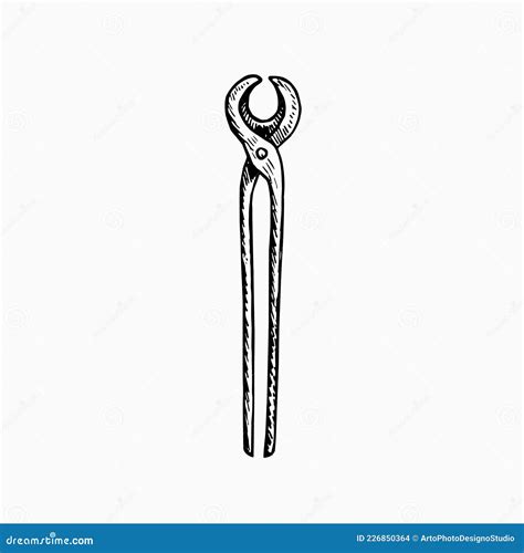 Blacksmith Tongs For Forging Gravure Style Hand Drawing Vector