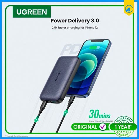 Jual Ugreen 80749 Mini PD 18W Powerbank 10000mAh USB A USB Type C Blue