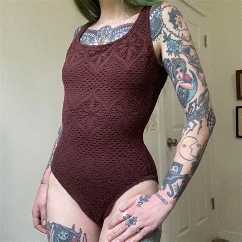 S S Vintage Brown Crochet Pattern One Piece Swims Gem