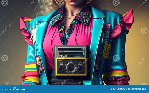 Retro Cassette Futurism Fashionista Digital Art Illustration Generative Ai Stock Illustration