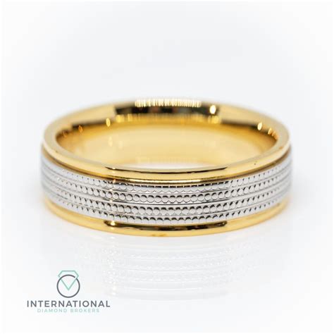 Gents Mm Ct Yellow Gold Palladium Millegrain Textured Wedding Band