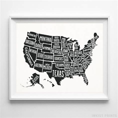 Typography Us Map Art Print Map Poster United States Typography