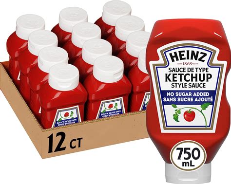 Heinz Tomato Ketchup No Sugar Added 750ml Pack Of 12 Amazon Ca Grocery And Gourmet Food