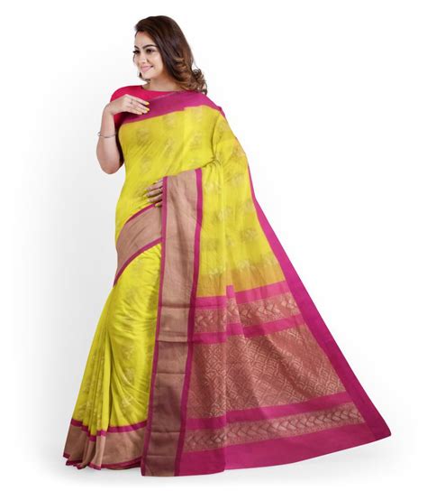 Designer Merge Yellow Pure Silk Saree Single Buy Designer Merge