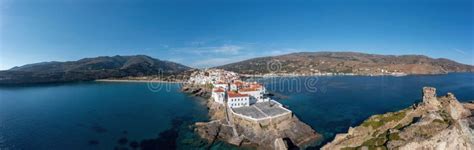 Andros Island Greece Chora Town Aerial Panorama Traditional