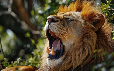 Premium Photo Lion Exhibiting A Majestic Yawn In The Midday Heat