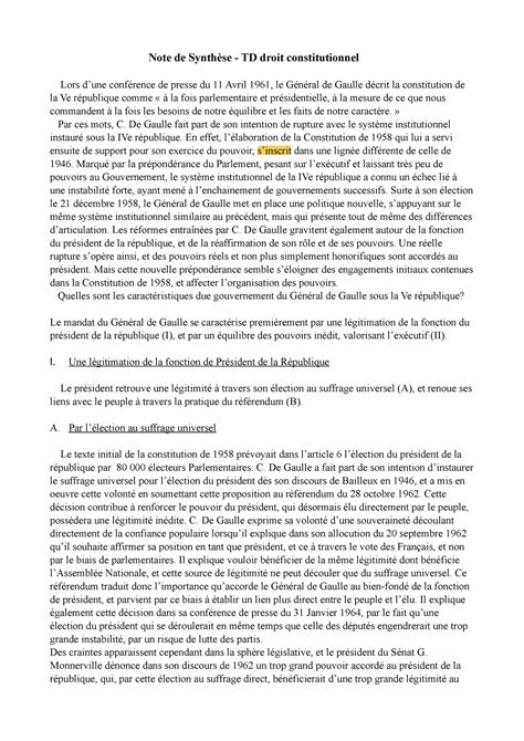 Dissertation Discours Du G N Ral De Gaulle De Note De Synth Se