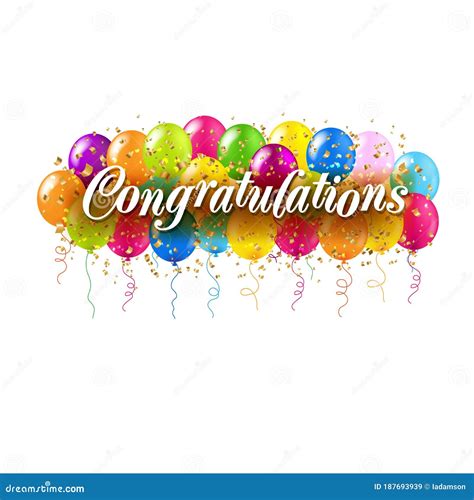 Congratulations Card and Colorful Balloons White Background Stock Vector - Illustration of ...