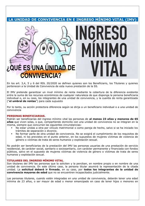 LA UNIDAD DE CONVIVENCIA EN EL INGRESO MÍNIMO VITAL IMV Laboral