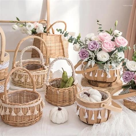 handmade rattan woven flower decorative baskets  home kitchen