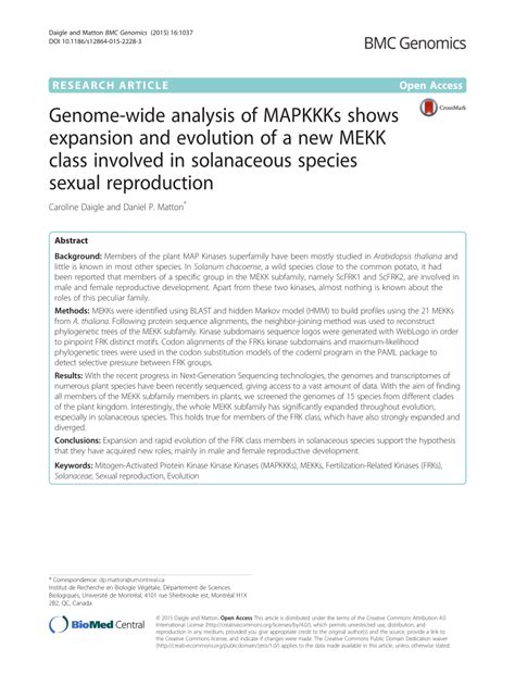 Pdf Genome Wide Analysis Of Mapkkks Shows Expansion And Evolution Of