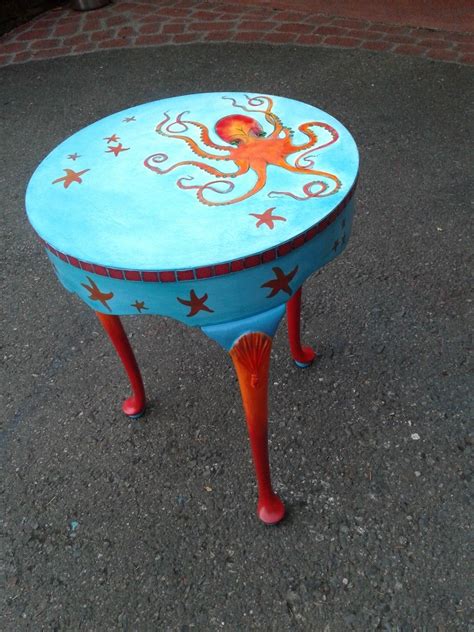 Octopus Table Painted Stools Hand Painted Furniture Octopus Painting