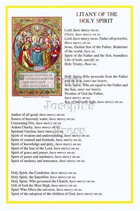 Holy Spirit Litany Card Saint Josephs Press