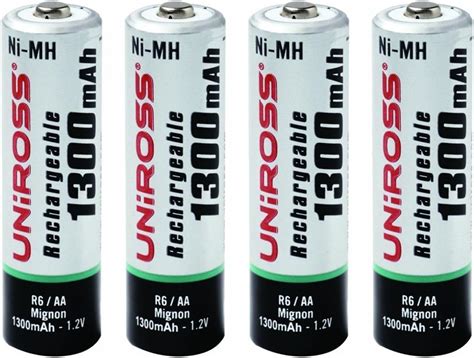 Uniross 4 X AA 1300 MAh Rechargeable Batteries Batterie Marque