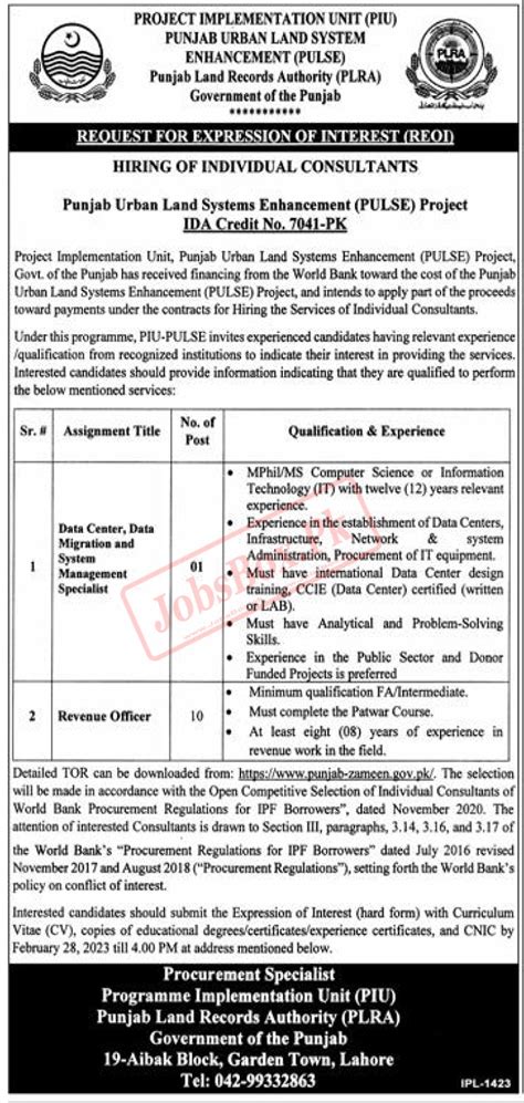 Punjab Land Records Authority PLRA Jobs 2023 Punjab Zameen Gov Pk