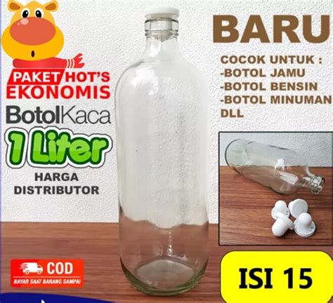 Botol Bensin Baru Liter Tutup Pcs Botol Kaca Jamu Botol Cembung