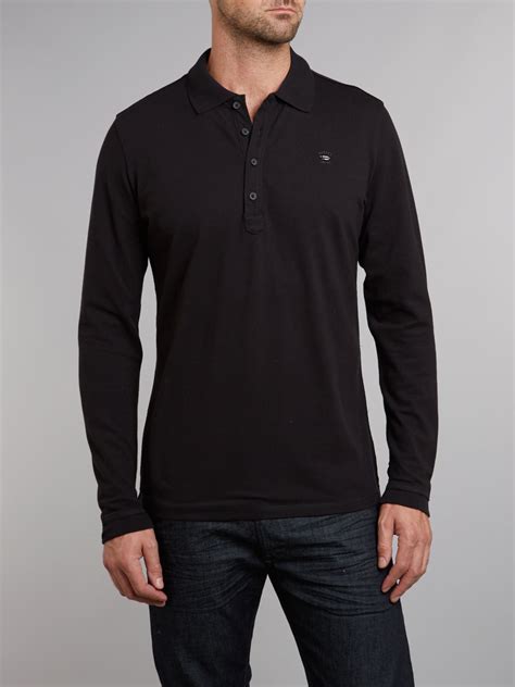 Diesel Long Sleeved Polo Shirt In Black For Men Lyst