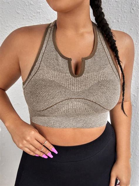 Yoga Sxy Plus Notched Neckline Sports Bra SHEIN USA