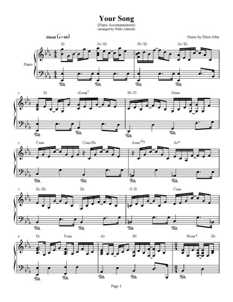 Your Song Elton John Piano Accompaniment Piano Plateau Sheet