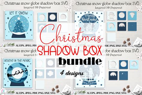 Christmas Shadow Box SVG Bundle Christmas 3d Layered Paper Cut Bundle