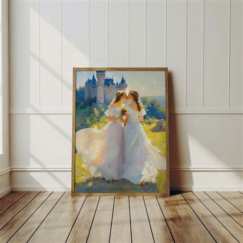 Sapphic Princess Wall Art Lesbian Print Victorian Wlw Art Oil Painting Style Queer Princesses