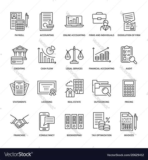 Financial Accounting Flat Line Icons Bookkeeping Vector Image