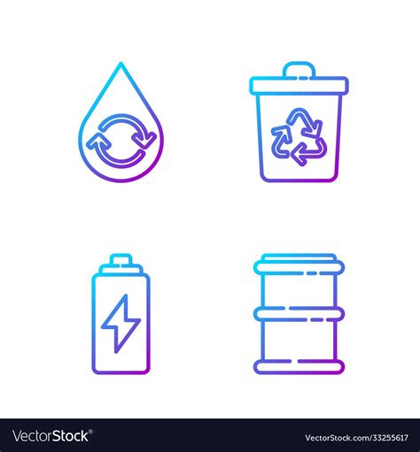 Set Line Barrel Battery Recycle Clean Aqua Vector Image