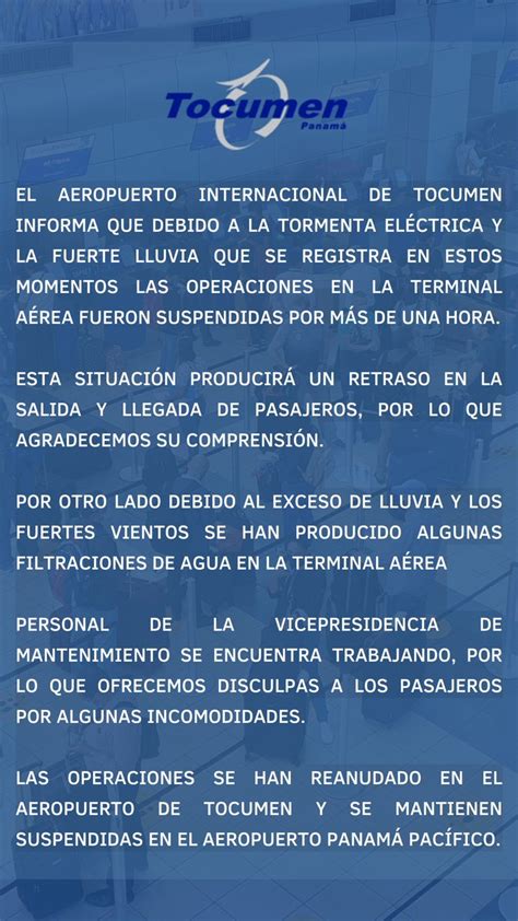 Telemetro Reporta On Twitter El Aeropuerto Tocumenaero Informa Sobre